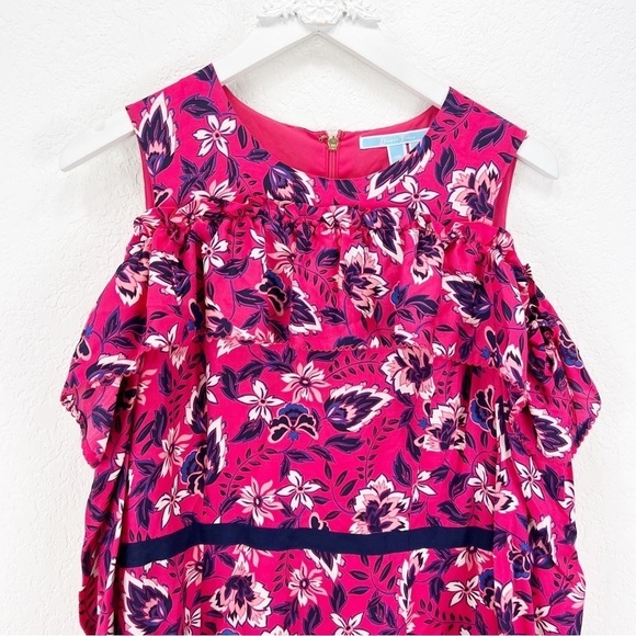 Draper James Pink Floral Cold Shoulder Silk Blend Dress Size 10 - Picture 3 of 8